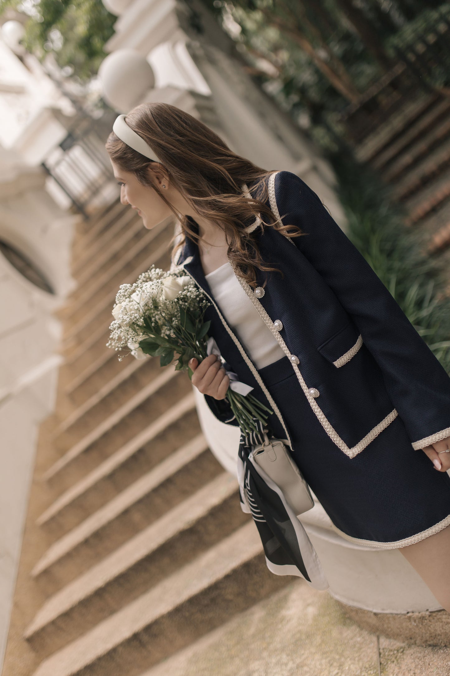 Navy Blue Tweed Blazer