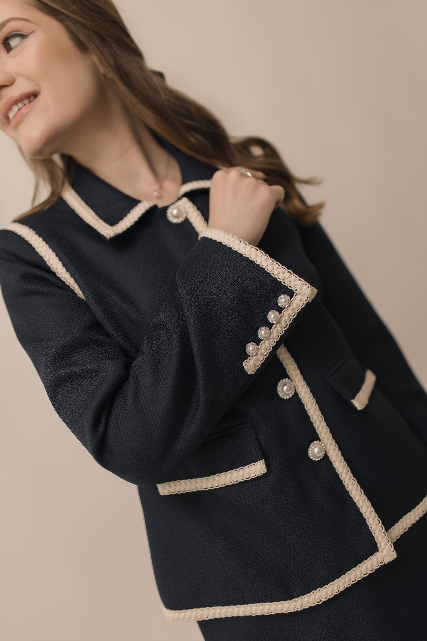 Navy Blue Tweed Blazer