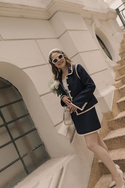 Navy Blue Tweed Blazer