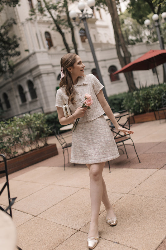 Pink Tweed Top and Skirt Set