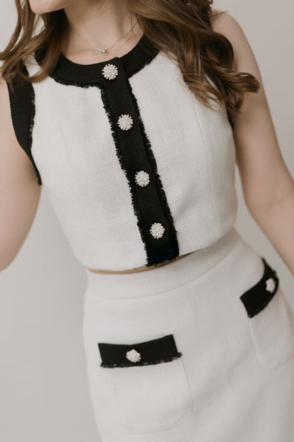 White Tweed Top and Skirt Set