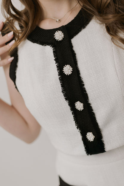 White Tweed Top and Skirt Set