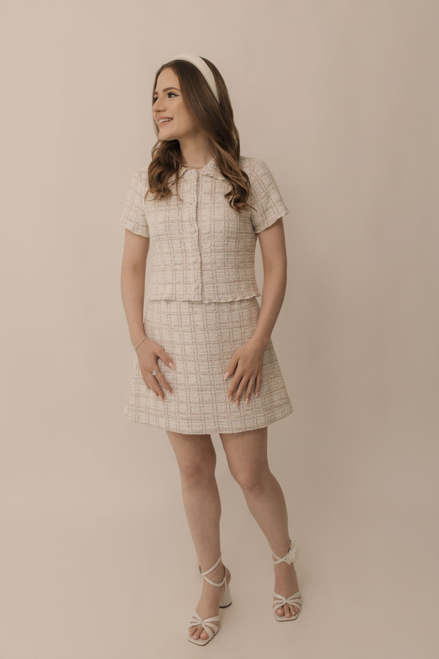 Pink Tweed Top and Skirt Set